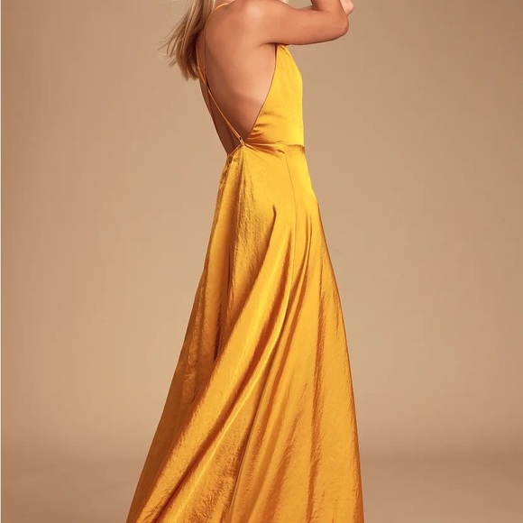 Total Beauty Golden Yellow Satin Backless Maxi Dress - Picture 4 of 4